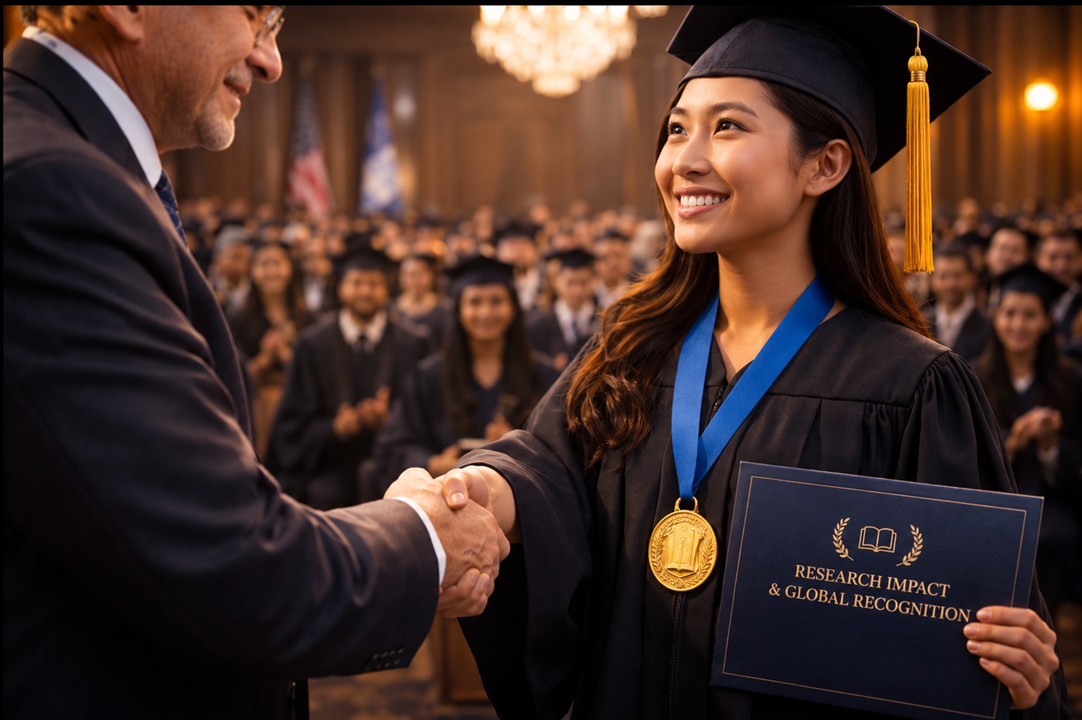Graduate receiving a research recognition award
